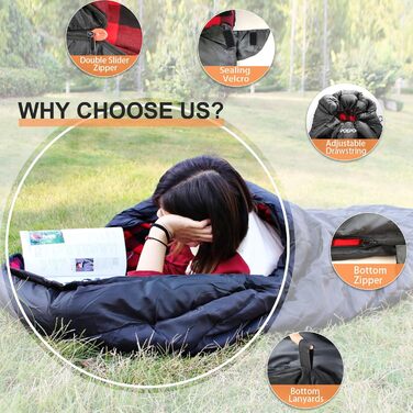 Спальний мішок Poepore Outdoor Winter для дорослих, Extra Wide, 3-4 сезони, XXL, теплий, бавовна, фланель, для кемпінгу, походів, пригод, 230*100 см, 0°C (Червоний, -6°C)