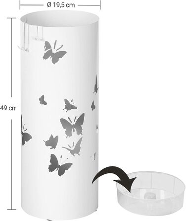 Підставка для парасоль під SONGMICS, металева, кругла, біла, з водозбірником, 49 x 19,5 см