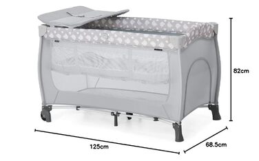Hauck Travel Crib Sleep N Play Center with Newborn Nest, Changing Pad, Carry Bag, Wheels, Canopy, Compact Folding, Baby Travel Bed for Infants from Birth up to 15 kg (Teddy Grey)