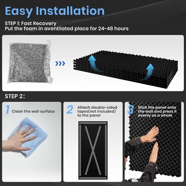 Акустичний поролон для звукоізоляції 30x30x2.5 см, шумопоглинаючі панелі з самоклейкою для студії та домашнього кінотеатру, набір 52 шт, висока щільність