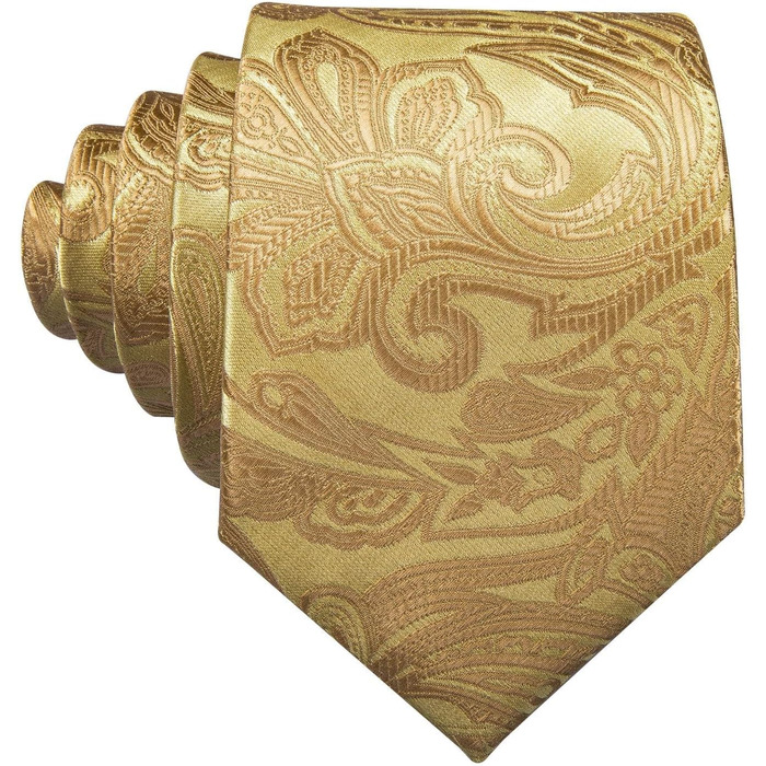 Набір краваток Barry.Wang: шовкові краватки з квітковим візерунком Paisley, нагрудна хустинка, запонки та затискач для краватки. Ідеально для урочистих подій, весілля та свят. Золотий колір.