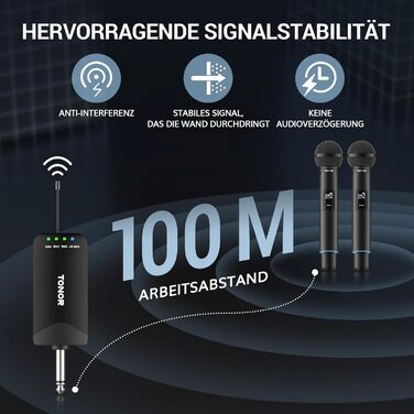 TONOR TW720 Бездротовий мікрофон Bluetooth з металевим корпусом, UHF, 100м, 2 шт. для караоке, вечірок, конференцій