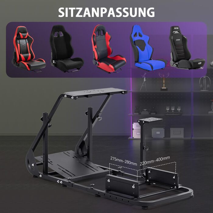 Ігровий кокпіт-симулятор Minneer Racing Simulator Cockpit для керма Logitech G923, G29, G920 та Thrustmaster T248, T300RS, регульована висота (педалі не входять)