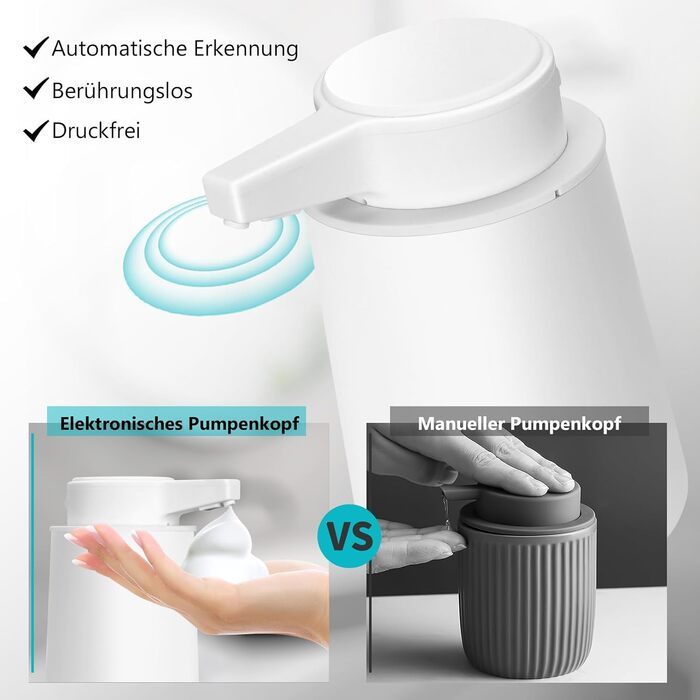 Phneems Soap Dispenser Automatic Foam Soap Dispenser Electric Soap Dispenser With Sensor 250ML Soap Dispenser Automatic USB Rechargeable IPX5 Waterproof FOR Bathroom Kitchen White