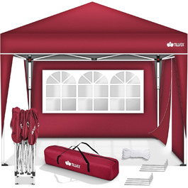3x3m Waterproof Gazebo | Pop-Up Folding Gazebo with Adjustable Height | Garden Tent with UV Protection 50+ | Party Tent with Bag for Garden (Red - with 2 Side Panels)