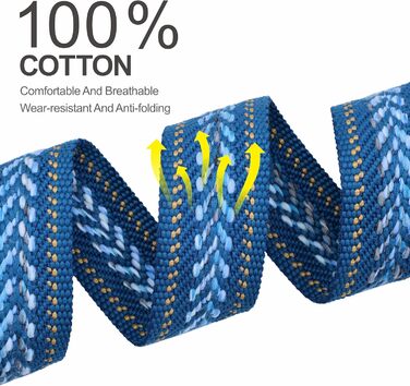 Гітарний ремінь 5,1 см з бавовни з шкіряними кінцями для бас-гітари, електрогітари та акустичної гітари, синій