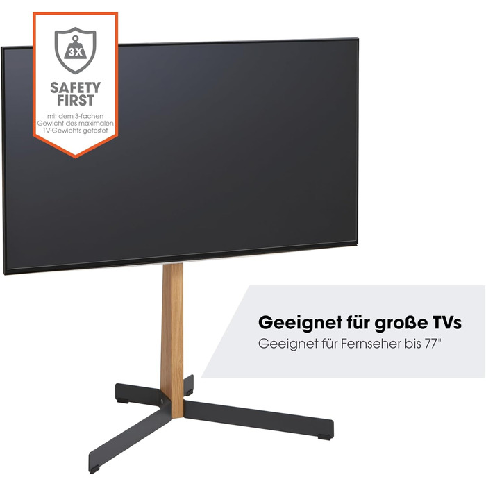 Підставка для телевізора Vogel's TVS 3695 поворотна, 40-77 дюймів, до 50 кг, VESA 600x400, з екологічного дуба та сталі, чорна, кут повороту 90°