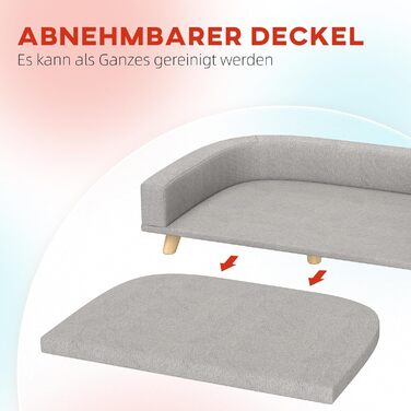 Софа для собак PawHut - зручне ліжко для великих собак з підлокітником, дерев'яними ніжками та знімним, пральним покриттям. Підходить для котів та собак вагою до 30 кг. Розміри: 98 x 67 x 25 см, колір: зелений (сірий).