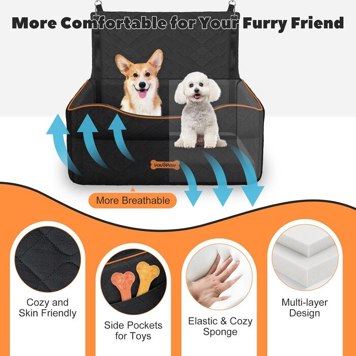 Автокрісло для собак середніх та маленьких порід (до 23 кг), з м'якою подушкою та страхувальним ременем, чорного кольору, розмір M