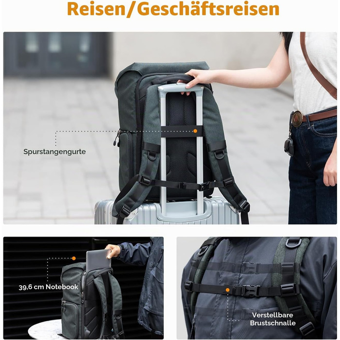 Водонепроникний фоторюкзак K&F Concept Rolltop 20Л для дзеркальних камер Canon, Nikon, Sony та ноутбука 15.6