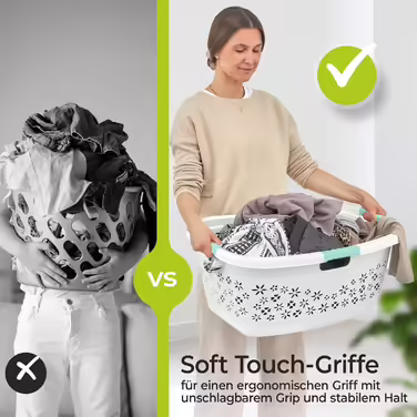 KiNDERWELT Преміум кошик для білизни 50 л, ергономічний, Soft-Touch ручки, великий, блакитний