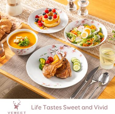 Набір посуду VEWEET 18-piece (24 шт.) для 6 осіб, сучасний сервіз з порцеляни, 6 тарілок для їжі, десерту та супу