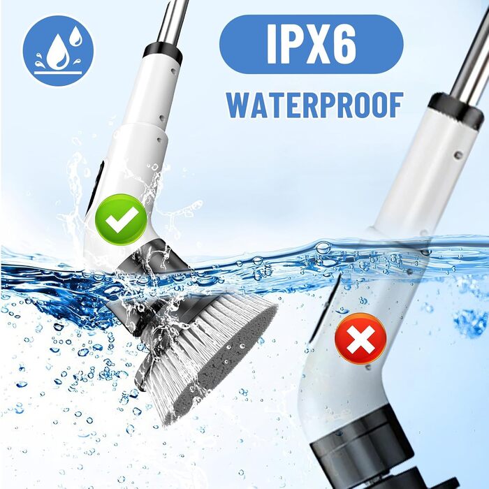 Електрична щітка для чищення 9-в-1, бездротова, водонепроникна IPX6, 2 рівні швидкості, біла