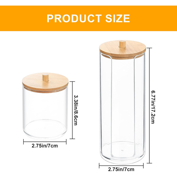 Тримач для ватних дисків та паличок Fulushouxi Gaumoeny, 2 шт, бамбуковий, прозорий органайзер для косметики, ванної кімнати