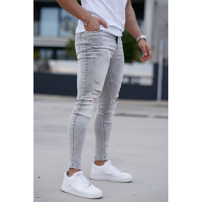 Чоловічі рвані джинси GINGTTO Skinny Stretch Slim Fit світло-сірі (34W/30L)