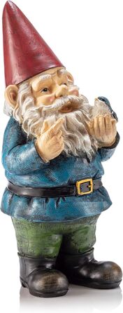 Alpine Corporation WAC406 Alpine Garden Gnome with Bird, Outdoor Decoration, 12 inches tall, red