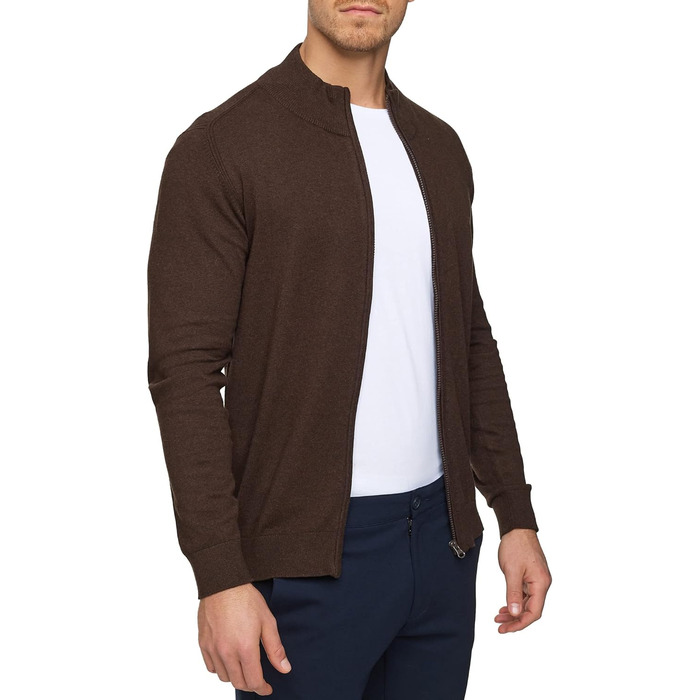 Кардиган чоловічий Indicode з трикотажу з бавовни (80%), з високим коміром, колір: темно-коричневий мікс