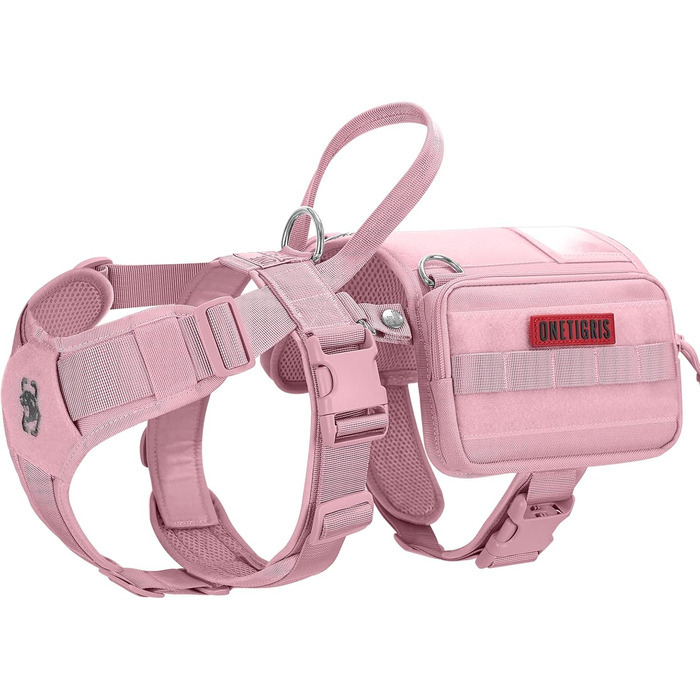 Нашийник для собак OneTigris Guardian з міцною металевою фурнітурою та великою кишенею, рожевий, M