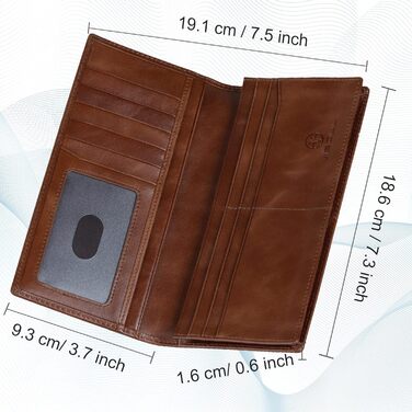 VISOUL Genuine Leather Wallet, Real Vintage Leather XXL, Long Wallet, Credit Card Holder, Men's Wallet, RFID Protection, Wallet, Purse, Wallet, Portmonee, Carbon Brown