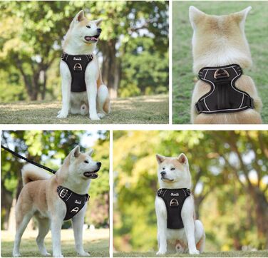 Шлейка для собак великих порід, анти-тяга, з 2 карабінами та зручною ручкою, регульована та світловідбиваюча, з м'якою підкладкою, для щоденних тренувань (Чорний, L) Розмір L (Окружність шиї: 42-60 см, Окружність грудей: 47-86 см) Чорний