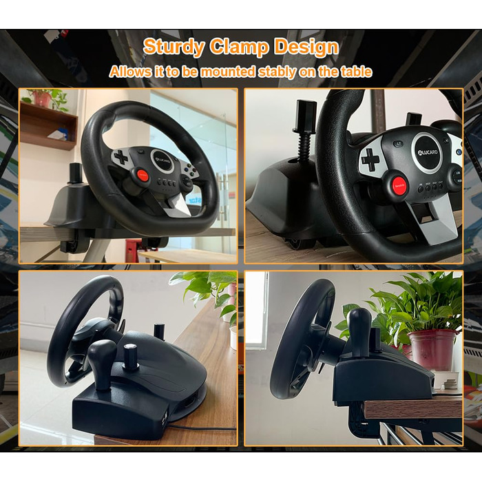 Ігрове кермо DuLingKer з педалями та перемиканням передач, 270° для PC/PS4/Switch/PS3/Xbox One/Xbox 360/Android TV, кермо для перегонів з вібрацією, зворотним зв'язком