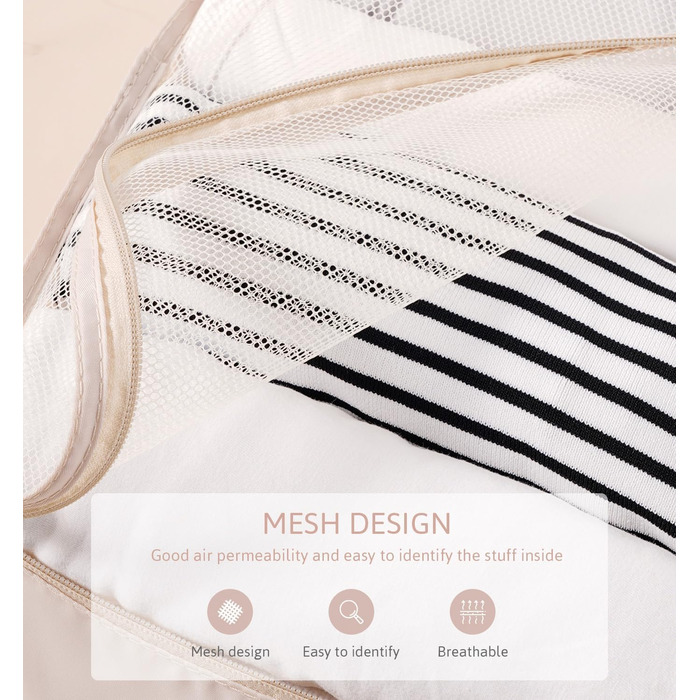 Органайзер для валізи Meowoo, 8-кількість, набір кубиків для пакування, для подорожей та бізнесу, з кишенями для одягу, для зберігання багажу, система організації (Бежевий-9шт)