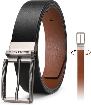 Чоловічий шкіряний ремінь BESTKEE 35 мм - універсальний, для джинсів, штанів, гольф-одягу. Довжина 47' (для талії 40'-45') та 59' (для талії 53'-55'), чорний та світло-коричневий кольори