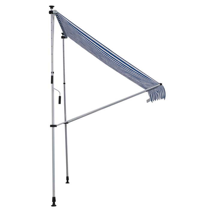 Outsunny Articulating Arm Awning Clamp Awning Height Adjustable 200x150cm Blue/White Aluminum for Terrace & Balcony