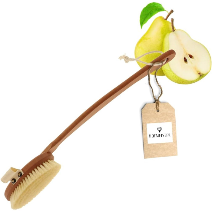 HOFMEISTER® Bath Brush with soft natural bristles, made of pear wood, 44 cm length, Made in Germany