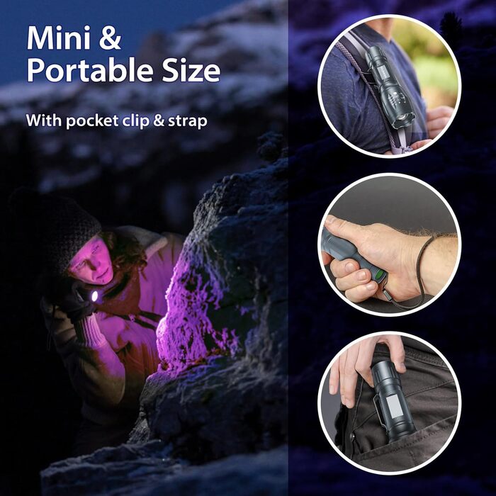 Ліхтар UV 2 в 1 з детекцією фальшивих грошей та тварин, 395nm, 4 режими, 40W, сірий