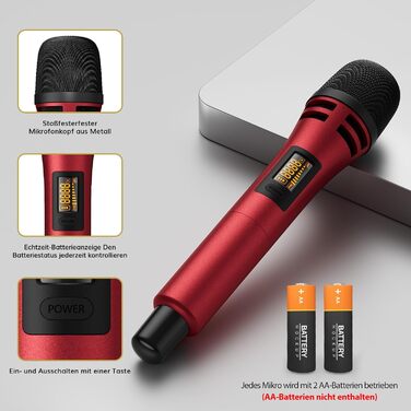 TONOR TW320 Бездротовий мікрофон: динамічний ручний мікрофон для караоке, PA, конференцій та вечірок. Повністю бездротовий, з акумулятором, сірий колір.