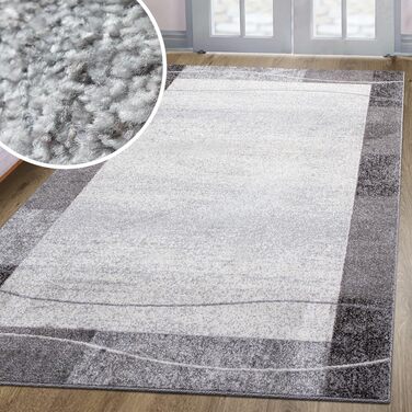 Теппик oKu-Tex для вітальні [80x150 см] - м'який короткий ворс, кольоровий килим для вітальні, сучасний геометричний дизайн хвилястим візерунком, німецька якість (Світло-сірий, 80 x 250 см)