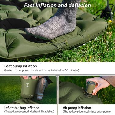 Килимок для кемпінгу Naturehike, Ultraleichte, з інтегрованою повітряною помпою, для велосипедних походів та наметів, односпальний, темно-синій (з повітряною помпою, двоспальний, армійний зелений)