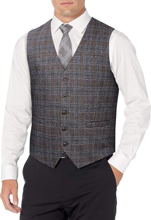 Чоловіча жилетка HISDERN в клітинку, формальна класична жилетка з бавовни, для весілля, в клітку 'Галстук', колір: коричневий