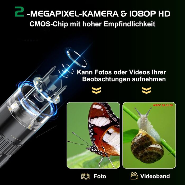 Цифровий мікроскоп WADEO USB HD з 50x-1600x збільшенням, портативна інспекційна камера, кабельне ручне збільшення з 8 LED та стійкою, сумісний з iOS, Android та планшетами (1080P)
