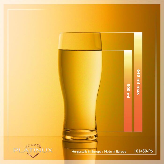 Набір келихів для пива PLATINUX 500 мл (до 640 мл), скляні бокали для пшеничного пива, 6 шт.