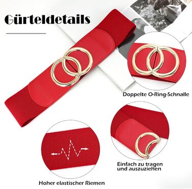 Жіночий широкий еластичний пояс JasGood вінтажний, стрейч, з золотою пряжкою (червоний, 90 см, талія 96-115 см)