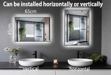 LED дзеркало для ванної кімнати з підсвічуванням 45x65 см, водонепроникне IP54, холодне біле світло 6500K, прямокутне, енергозберігаюче, біле