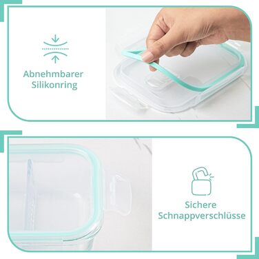 Контейнери для харчування Winter Shore скляні з 2 відділеннями (5 шт) - BPA-free, герметичні, для мікрохвильовки, морозилки та посудомийки (бірюзові)