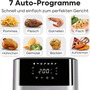 Фритюрниця ProfiCook® Heißluft XXL 8л з нержавіючої сталі | Airfryer з 7 програмами | Модель 2024