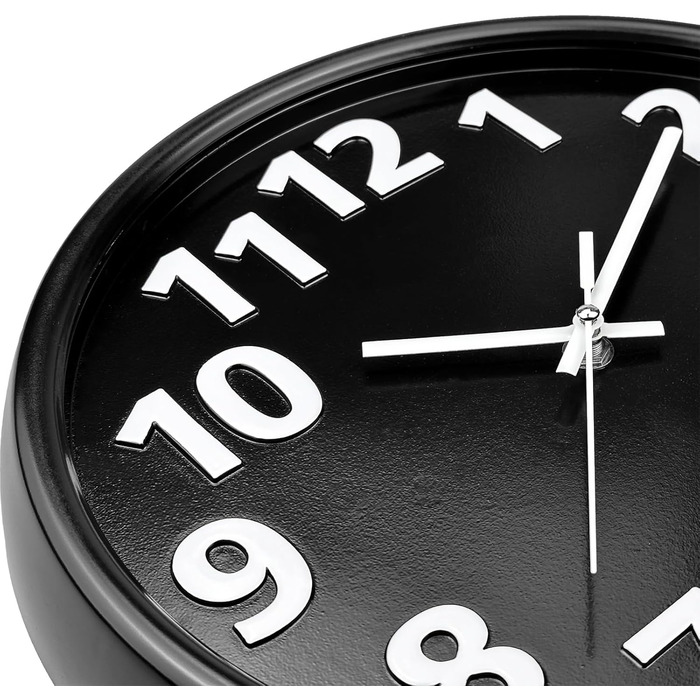Plumeet 40.6cm Extra Large Wall Clock, Non-Ticking Silent Quartz Decorative Clocks, Modern Style Good for Living Room, Kitchen, Living Room, Bedroom, Office, Large 3D Number Display (White) (30 cm, Black)