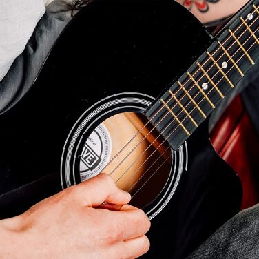 Акустична гітара 3rd Avenue 4/4 з вирізом, для початківців – набір з чохлом, ремінком, медіатором та запасними струнами. Безкоштовні уроки на 6 місяців. Колір: Натуральний (Чорний).