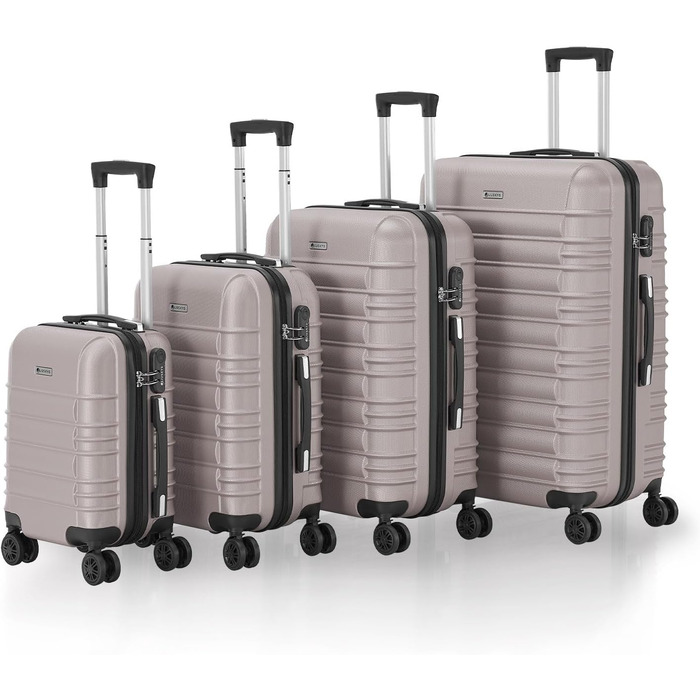 Набір валіз Juskys Hartschale 4 шт. з кодовим замком, тихі колеса 360°, телескопічна ручка, легкі - валізи в кольорі шампань