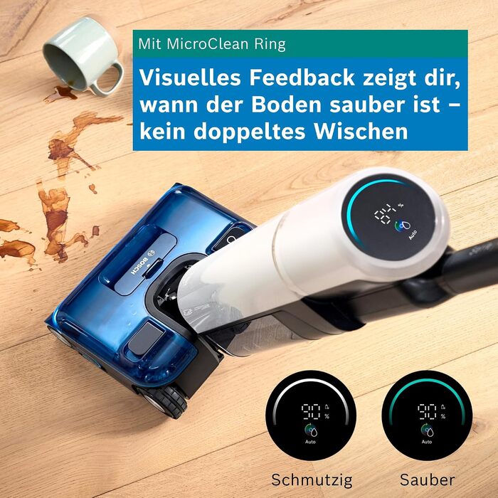 Акумуляторний пилосос для сухого та вологого прибирання Bosch BHF41WS з функцією миття підлоги, системою двох баків, LED-підсвіткою та потужністю всмоктування 24 000 Па