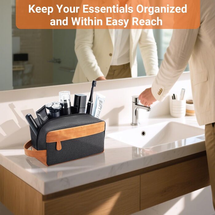 Чоловіча дорожня сумка Elviros для подорожей, подарунок для чоловіка, підвісна, косметичка-доріжній набір, водонепроникна, з PU-шкіри, велика місткість, для подорожей та ванної кімнати, чорна