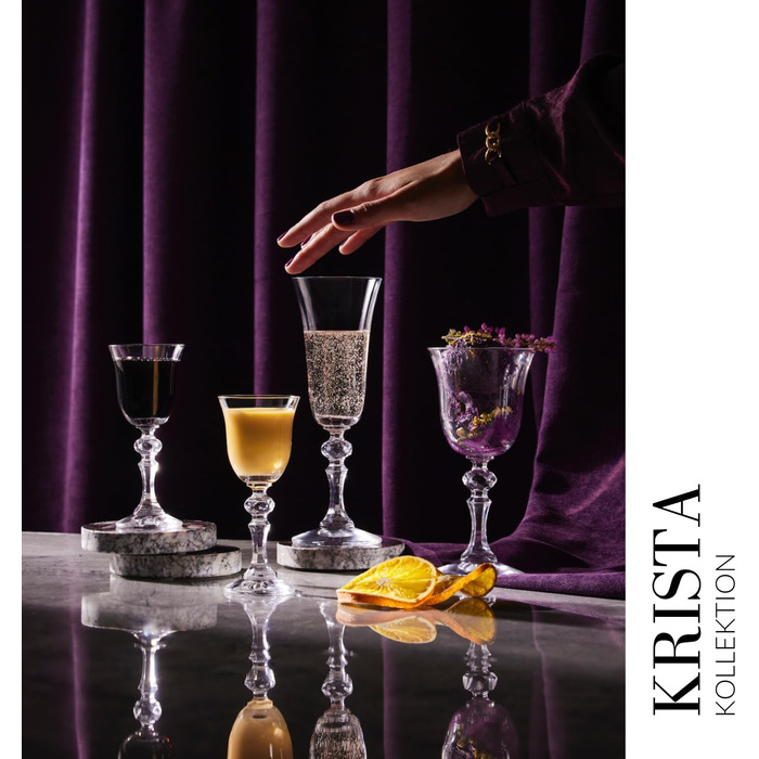 Набір келихів для вина Krosno Krista, 6 шт, 220 мл, кришталь, для дому, ресторану, свят, безпечно мити в посудомийній машині