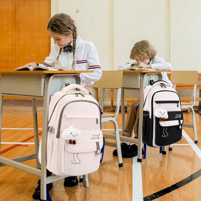 Шкільний рюкзак для дівчаток та хлопчиків-підлітків, рюкзак для жінок, великий шкільний ранець на 15.6 дюймів, рюкзак для ноутбука, шкільна сумка водонепроникна, рюкзак для школи, шкільні сумки для хлопчиків та дівчаток, бежевий колір