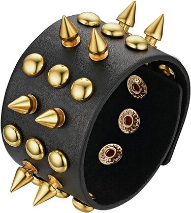 Чоловічий широкий браслет з натуральної шкіри JewelryWe Punk Rock з заклепками, регульований, чорний/коричневий