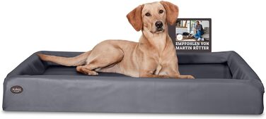 ABRO Кушетка для собак ортопедична – Мартін Рютер – З високоякісної штучної шкіри – Непромокальна та дихаюча – Ергономічна – Преміум аксесуар для собак маленьких порід (XL, сірий)