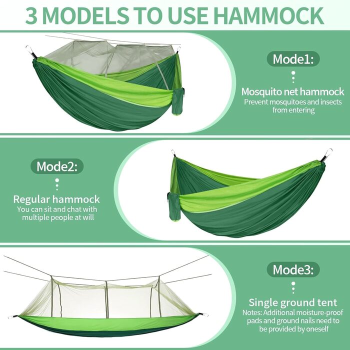 Гамак CIRULLI з москітною сіткою 260x140 см, вантажопідйомність 300 кг, парашутний нейлон, для кемпінгу, саду